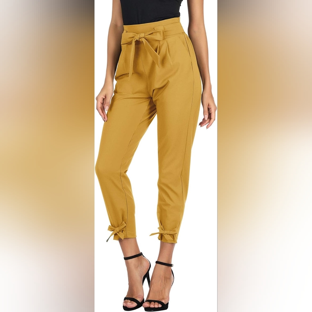 Mustard Yellow High Waisted Pencil Pants / Pencil Slacks with Bow